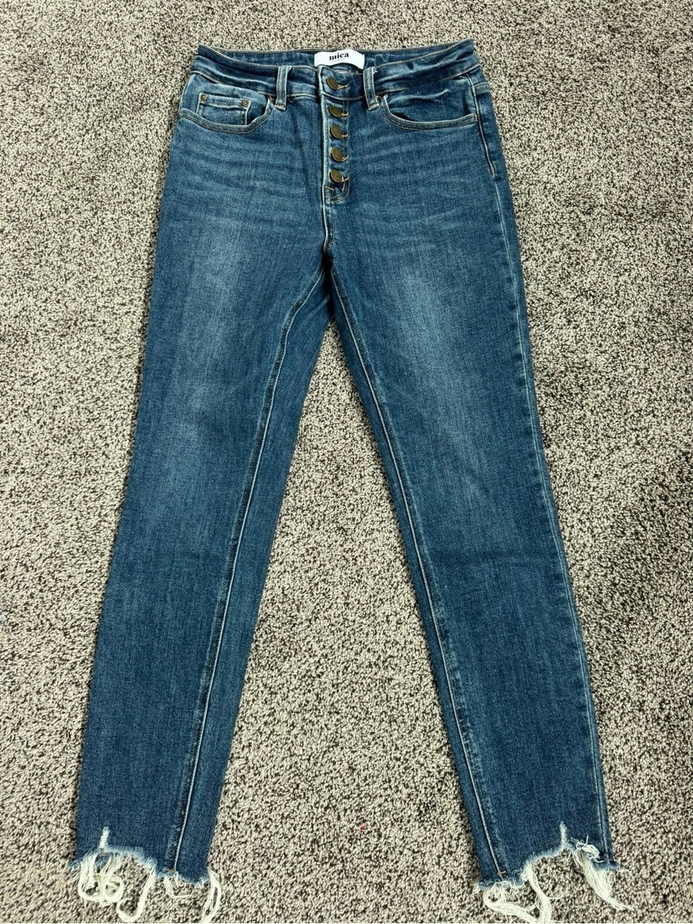 Mica High-Rise Button-Front Skinny Jeans in Medium Blue